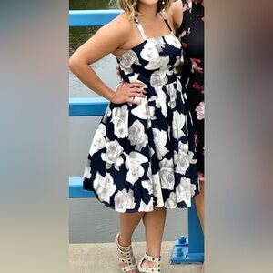 Chi Chi London Navy and White Floral Dress